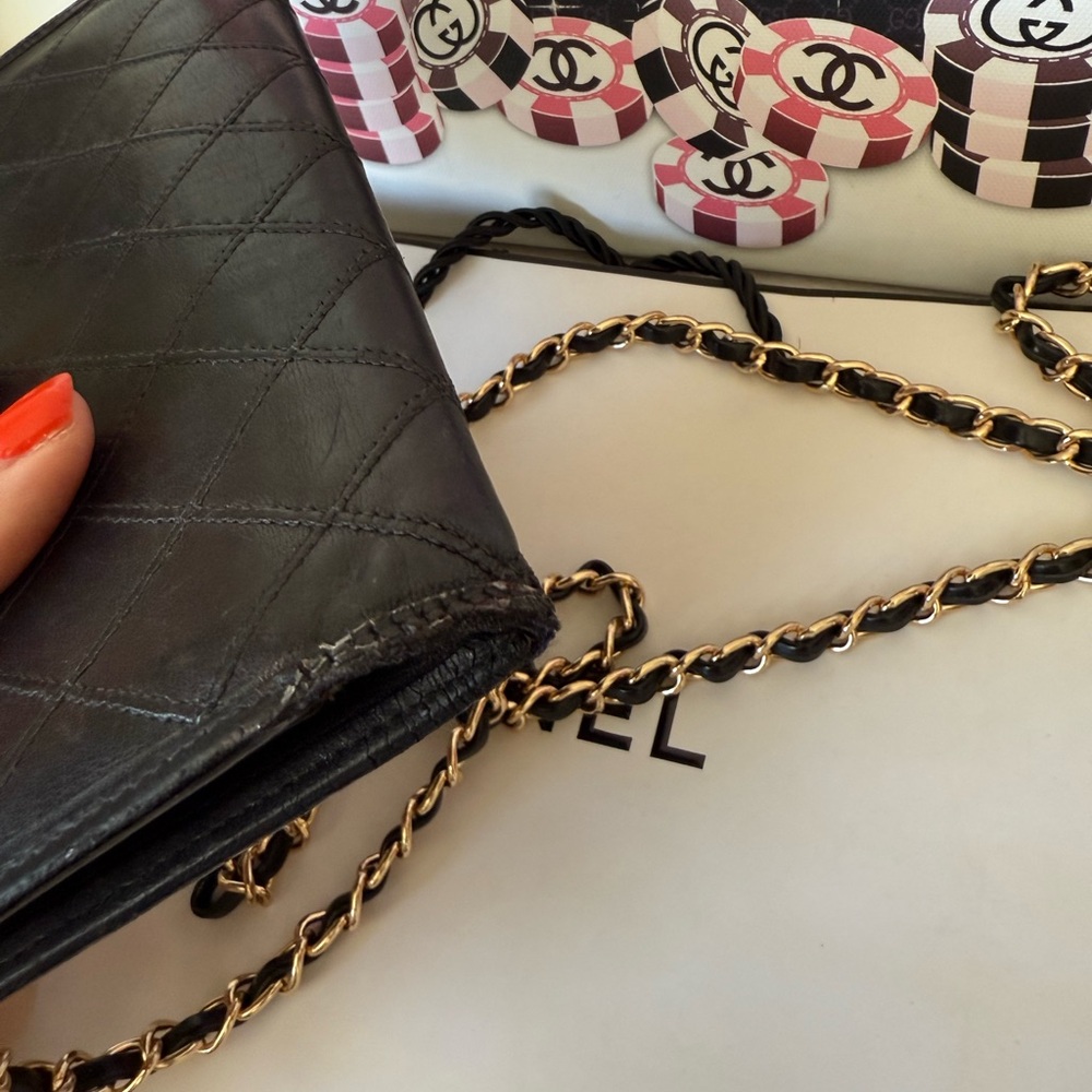 CHANEL Black Quilted Leather Bag with Gold Chain - Picture 8 of 16